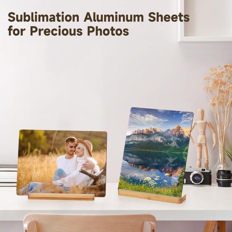 6 Pcs Heat Transfer Aluminum Blanks With Wooden Stands, 7.99 X 5.98 Inches, Perfect For Photo Decoration - Image 2