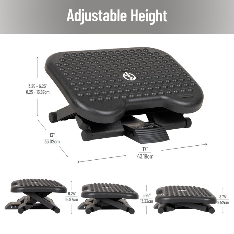 Mind Reader Foot Rest, Under Desk at Work, Ergonomic, Height Adjustable, Office, Plastic, 18" L x 13.5" W x 6.5" H, Black - Image 3