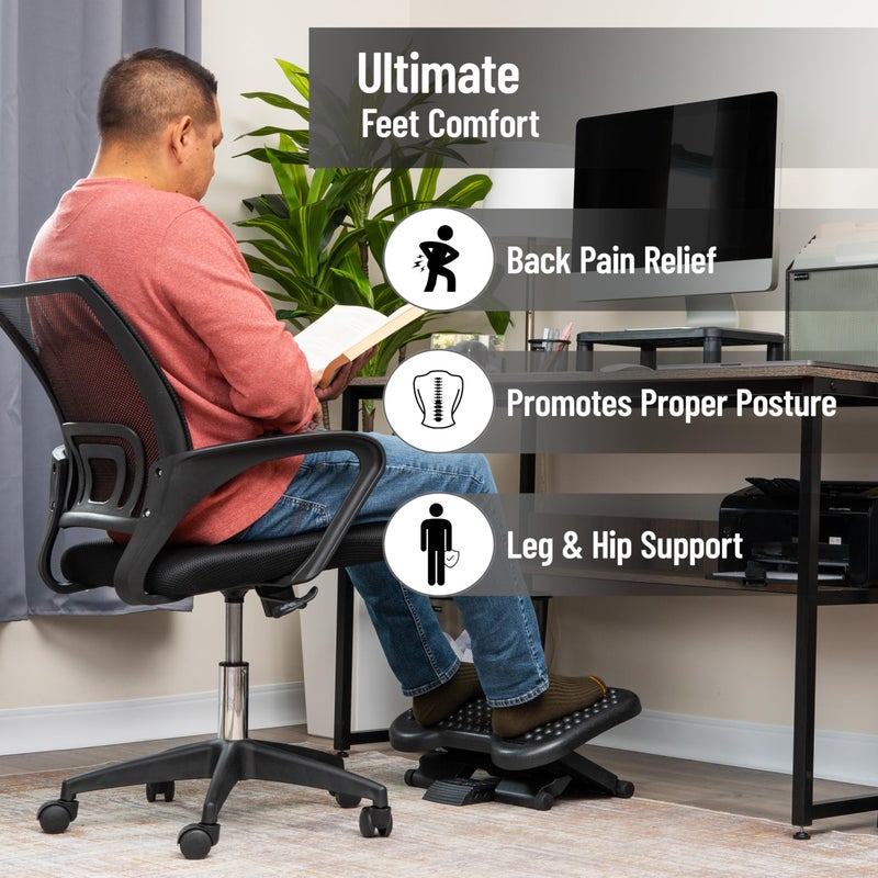 Mind Reader Foot Rest, Under Desk at Work, Ergonomic, Height Adjustable, Office, Plastic, 18" L x 13.5" W x 6.5" H, Black - Image 2