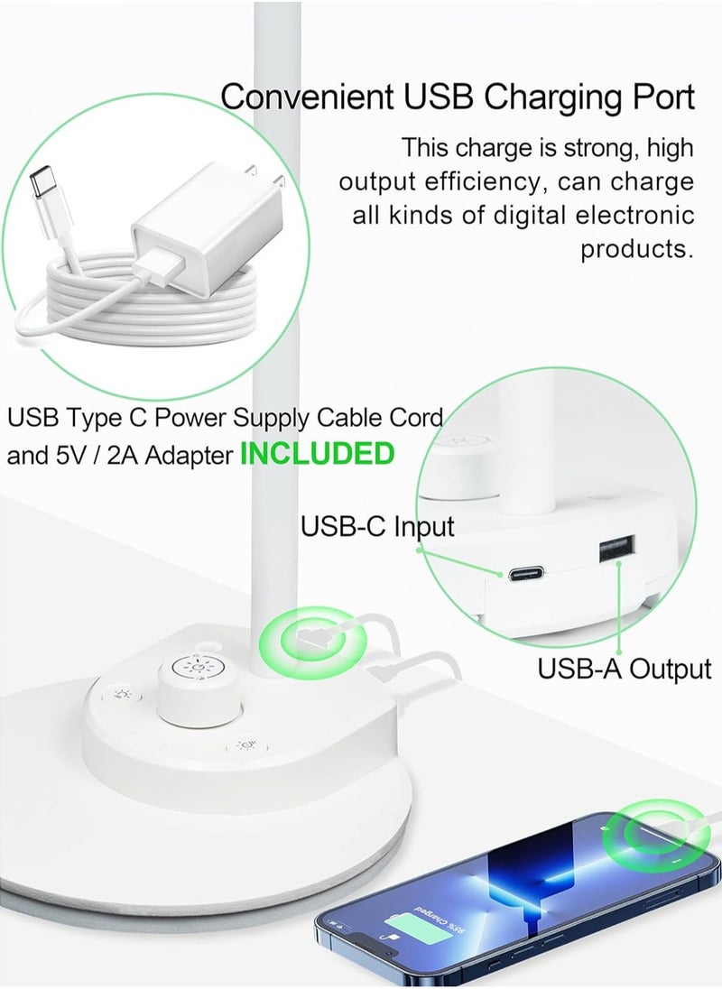 LOOPITYS LED Desk Lamp,3 Color Modes,Table Lamp for Bedside with USB Charging Port,Flexible Gooseneck Task Lamp Auto Dimming for Reading Study(Black,Adapter Include)  - Image 3