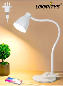 LOOPITYS LED Desk Lamp,3 Color Modes,Table Lamp for Bedside with USB Charging Port,Flexible Gooseneck Task Lamp Auto Dimming for Reading Study(Black,Adapter Include)  - Image 1