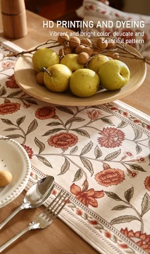 ISAENNE Designer Elegant Linen Table Runner 102 Inches Long,Vintage Orange Floral Pattern Table Runners for Dining Tables,Kitchen Decor,Thanksgiving,Christmas,Banquet,12"*102"-Alvarado A - Image 4