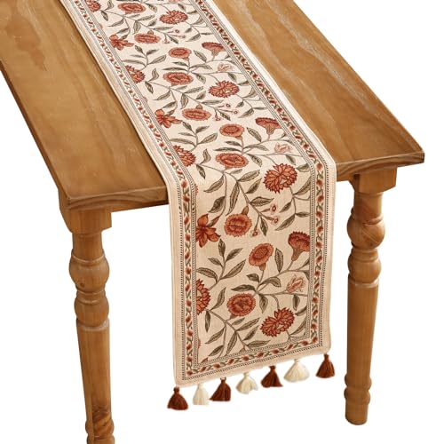 ISAENNE Designer Elegant Linen Table Runner 102 Inches Long,Vintage Orange Floral Pattern Table Runners for Dining Tables,Kitchen Decor,Thanksgiving,Christmas,Banquet,12"*102"-Alvarado A - Image 1