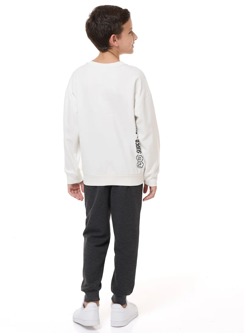 victor and jane Boys' 2-Piece Sweatshirt and Jogger Set (8-14 yrs) Off-White/ Grey