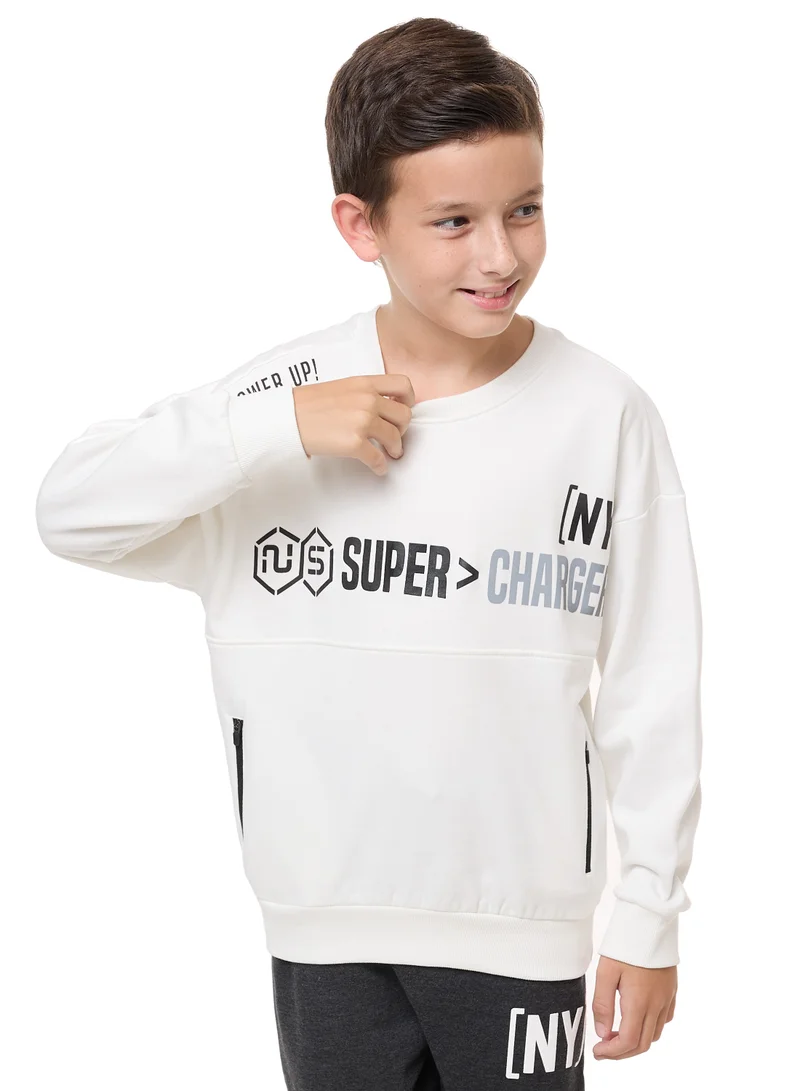 victor and jane Boys' 2-Piece Sweatshirt and Jogger Set (8-14 yrs) Off-White/ Grey