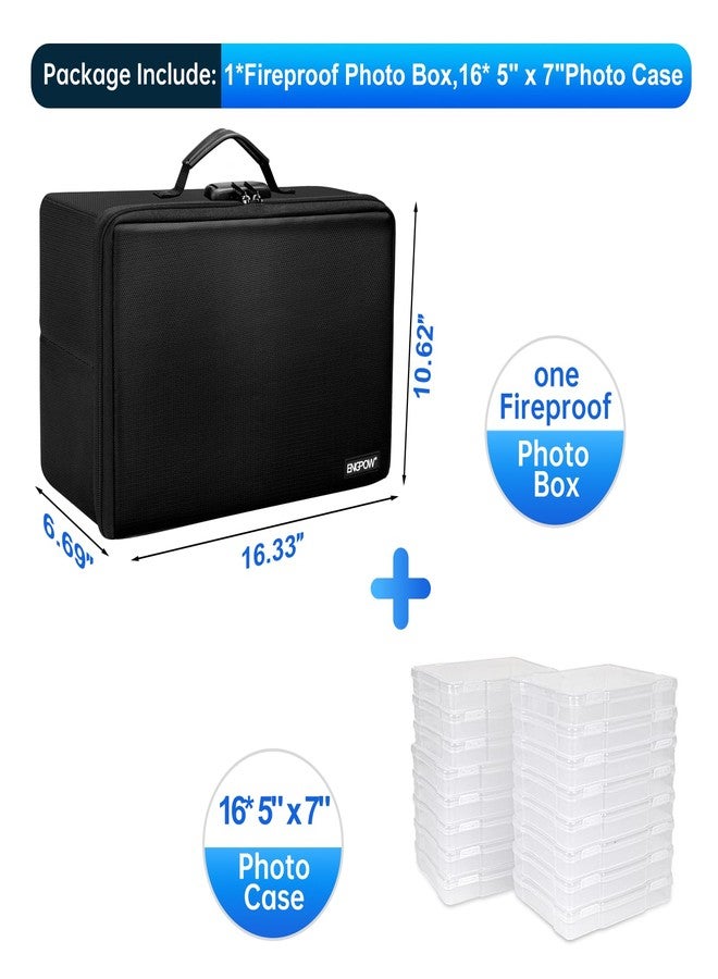 ENGPOW Fireproof Photo Storage Box 5" x 7" Photo Case(Clear),16 Inner Photo Keeper Organizer with Lock, Collapsible Portable Acid-Free Photo Storage Container with Handle for Picture, Valuables - Image 2