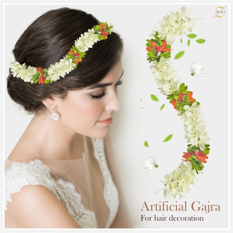 ZAINY 6 Pack Marigold White Mogra Artificial Gajra for Hair Indian Bun Braid  Traditional Veni  Gajra Bracelet Jasmine Flowers  Bridal Hair Accessories for Women  Wedding Flower  Floral Girl Accessory - Image 4