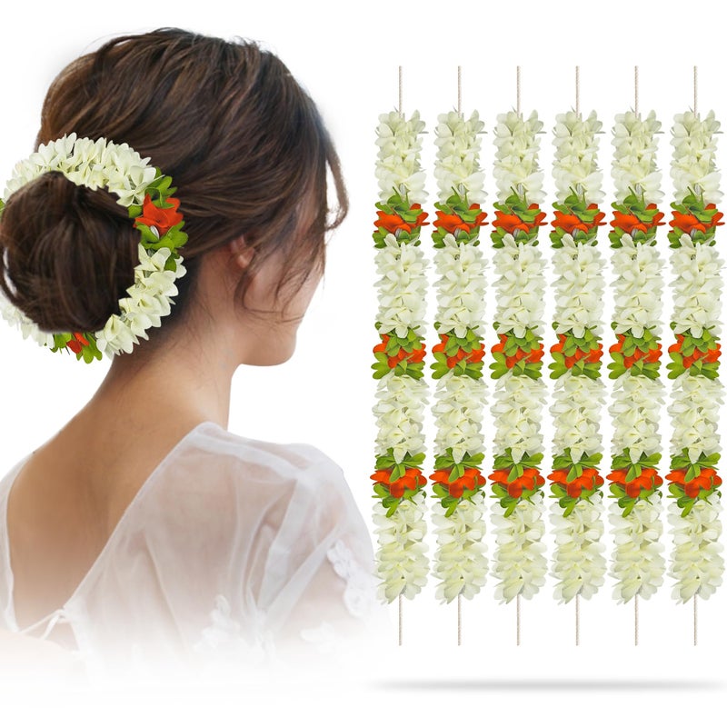 ZAINY 6 Pack Marigold White Mogra Artificial Gajra for Hair Indian Bun Braid  Traditional Veni  Gajra Bracelet Jasmine Flowers  Bridal Hair Accessories for Women  Wedding Flower  Floral Girl Accessory - Image 1