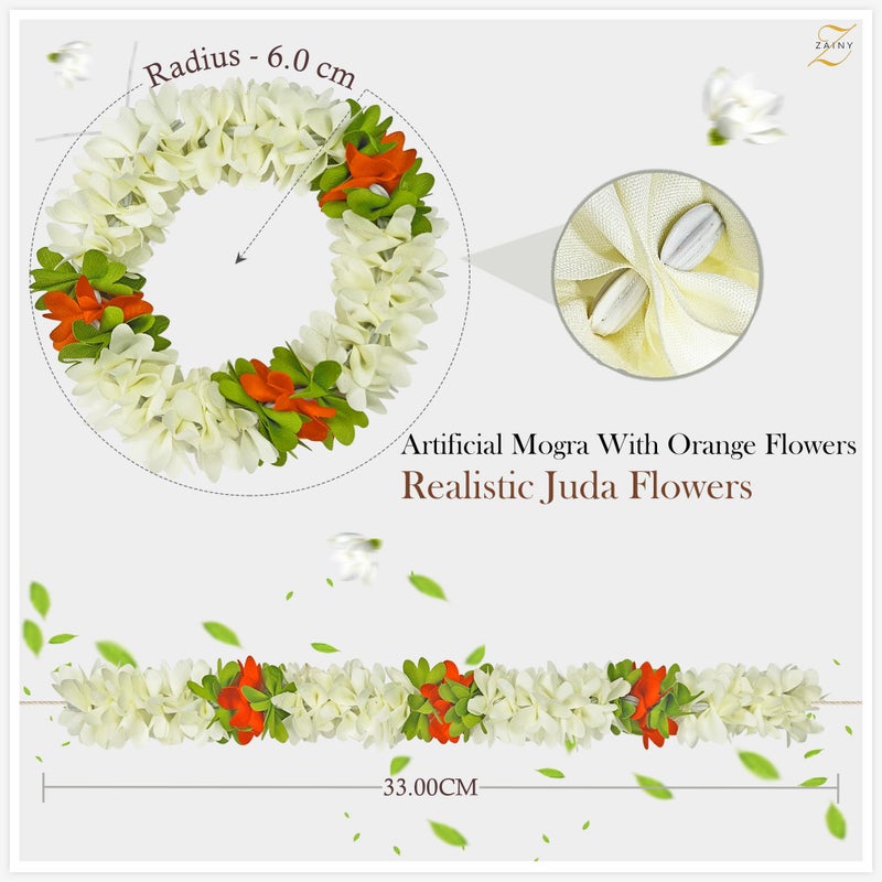 ZAINY 6 Pack Marigold White Mogra Artificial Gajra for Hair Indian Bun Braid  Traditional Veni  Gajra Bracelet Jasmine Flowers  Bridal Hair Accessories for Women  Wedding Flower  Floral Girl Accessory - Image 2
