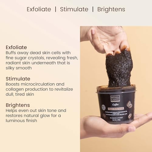 BRYAN  CANDY Bryan & Candy Coffee Sugar Body Scrub PH 5.5 For Tan Removal & Exfoliation|For Women & Men|Enriched with Coffee, Macadamia and Argan oil|Removes Dirt & Dead Skin from Neck, Knees, Elbows & Arms - 250g - Image 3