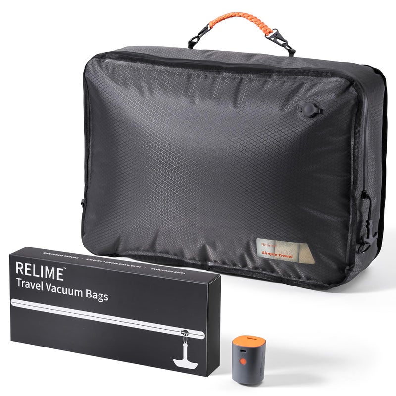Relime Apex Series Vacuum Bags for Travel Luggage, 180Â° Open, Reusable Compression Bags for travel Pack, Vacuum Seal Packing Cube for Cloth (1Large+Pump) - Image 1