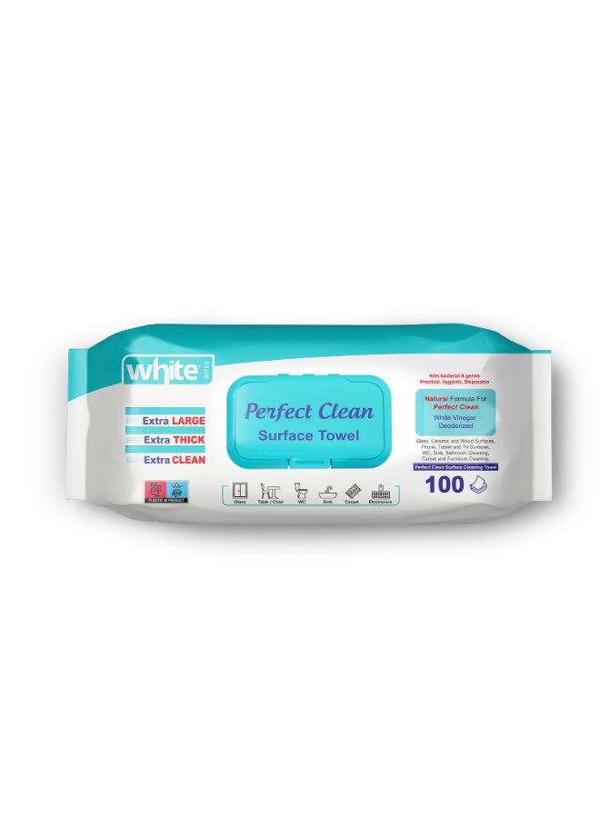 White Wet Wipes Perfect Clean Towel 100 Pulls - Image 1