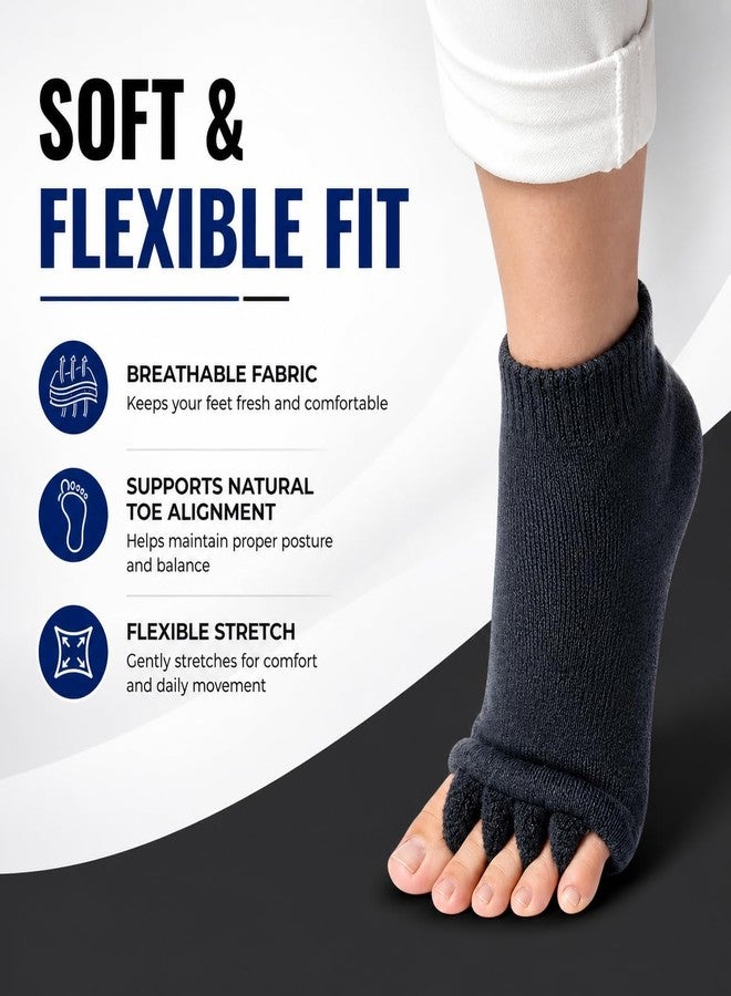 Vn care Foot Alignment Socks for Women & Men | Five Toe Separator | Foot Pain Relief | Bunion Corrector | Plantar Fasciitis | Improving Posture & Increasing Flexibility | Free Size (Black, 1 Pair) - Image 2