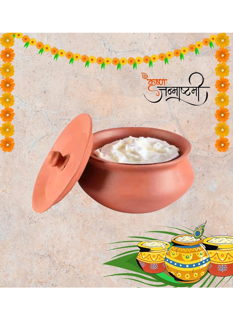 Terra Charms Terra Charms Clay Handi forHandi of Harmony Crafting for Krishnas Janmashtami Clay Pot Cooking Serving Makhan Mishari Serving Cooking Pot Hand Craft Making Curd Bowl Pack of 1Pcs in 1800ML Large  - Image 5