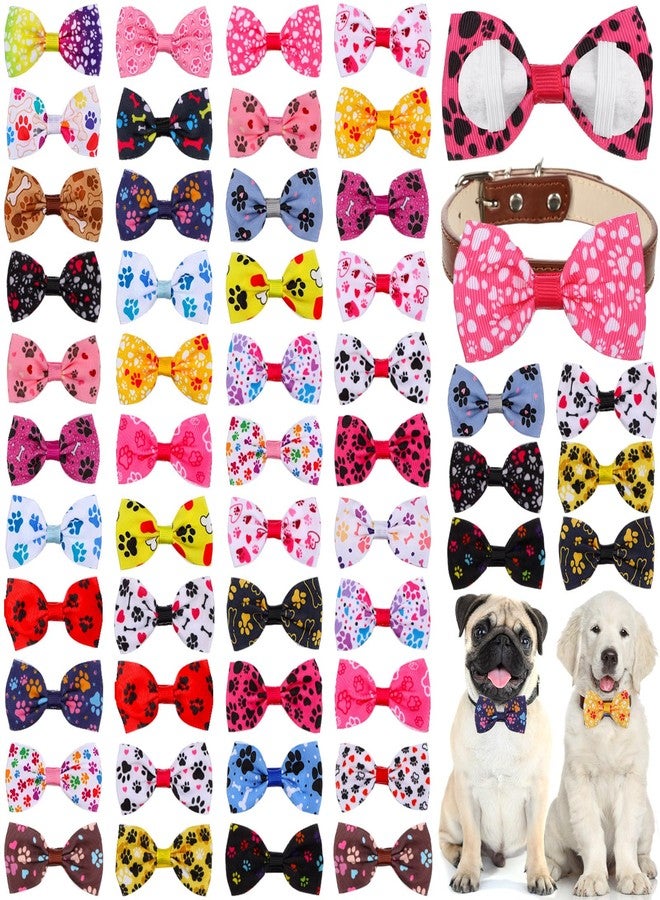 Reginary 50 Pieces Dog Bow Ties Pet Collar Bow Puppy Collar Attachment with Rubber Bands for Small Medium Cat Pet Grooming Charms Accessories Wedding Birthday Occasion(Dog Paw Style) - Image 1