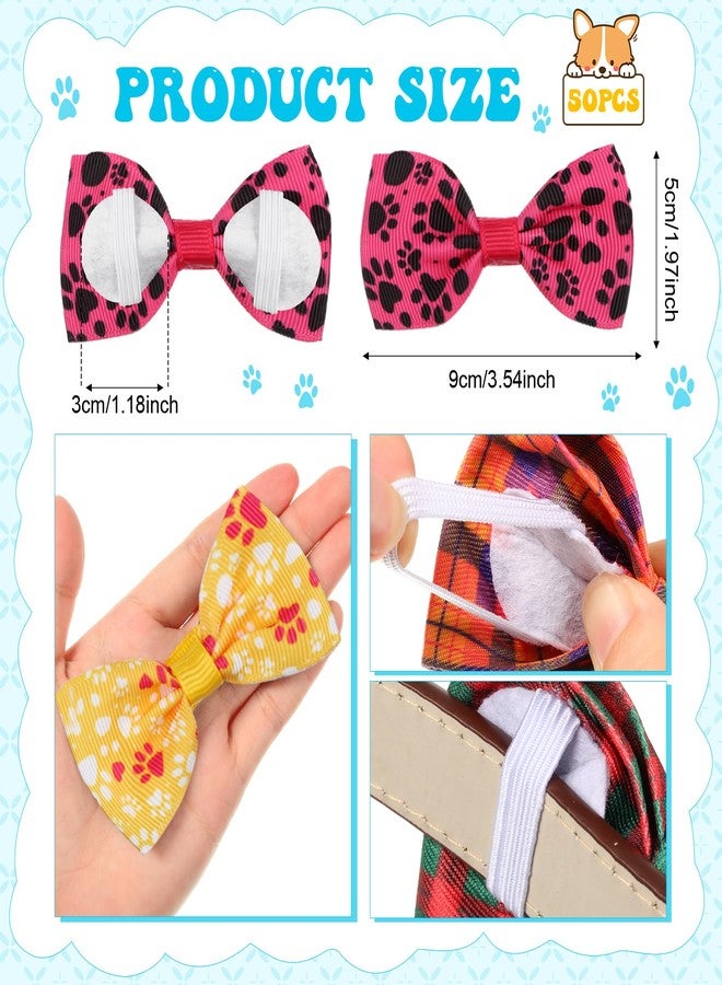 Reginary 50 Pieces Dog Bow Ties Pet Collar Bow Puppy Collar Attachment with Rubber Bands for Small Medium Cat Pet Grooming Charms Accessories Wedding Birthday Occasion(Dog Paw Style) - Image 2