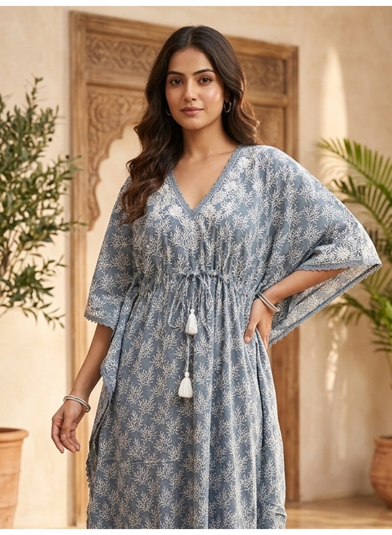 Alaya Women Embroidered Cotton Kaftan-AL3700A - Image 4