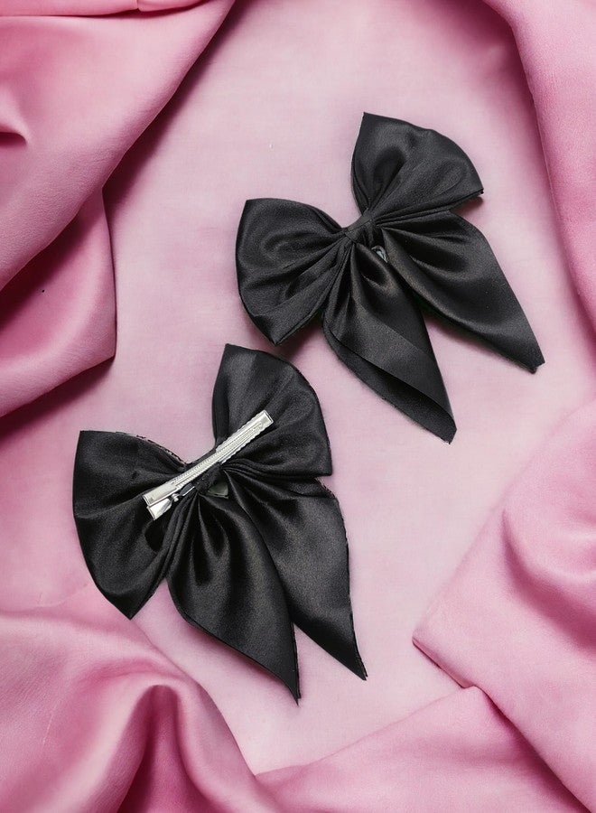 ANNACREATIONS ANNA CREATIONS 6 Pc Fashion Satin Hair Bows Clip Hair Ribbons for Women and Girls Large Vintage Hair Hair Accessories Big Ribbon Bow Clip - Image 2