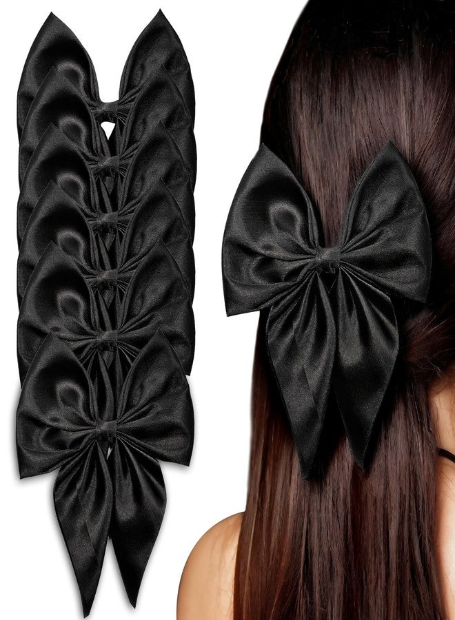 ANNACREATIONS ANNA CREATIONS 6 Pc Fashion Satin Hair Bows Clip Hair Ribbons for Women and Girls Large Vintage Hair Hair Accessories Big Ribbon Bow Clip - Image 1