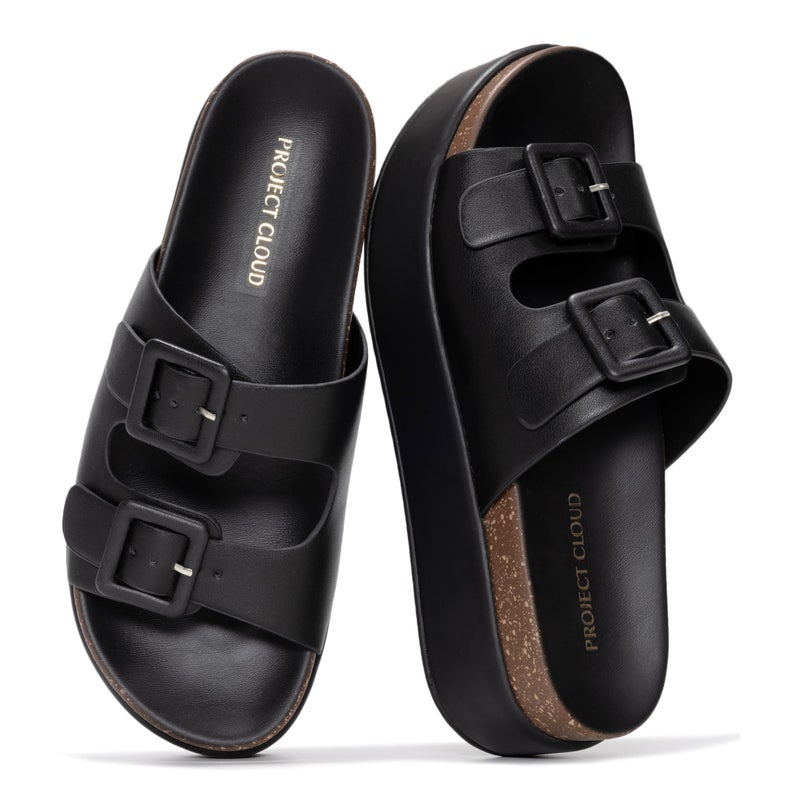 Project Cloud Platform Sandals Women - Plush & Soft Insole Wedge Slides for Women Footwear - Beach Essential Wedge Sandals for Women 2026 (Softy, BLK,10) - Image 1