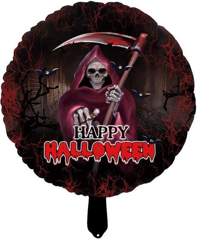 Happy Halloween Written Grim Reaper Themed 45X45 cm Foil Balloon 1 Piece