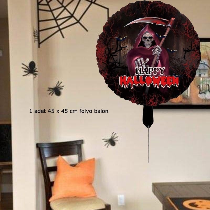 Happy Halloween Written Grim Reaper Themed 45X45 cm Foil Balloon 1 Piece