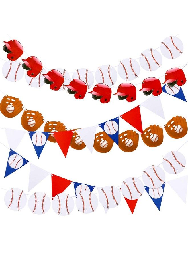 Tatuo 6 Pieces Baseball Banner Baseball Pennant Paper Banner Baseball Glove And Baseball Cap Garland For Sports Theme Party Decorations Birthday - Image 3