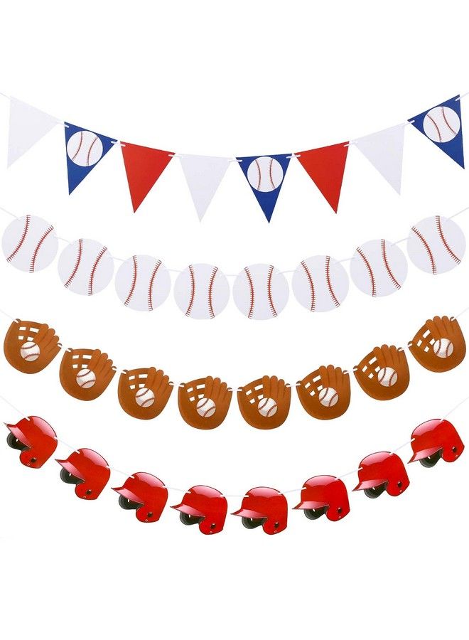 Tatuo 6 Pieces Baseball Banner Baseball Pennant Paper Banner Baseball Glove And Baseball Cap Garland For Sports Theme Party Decorations Birthday - Image 2