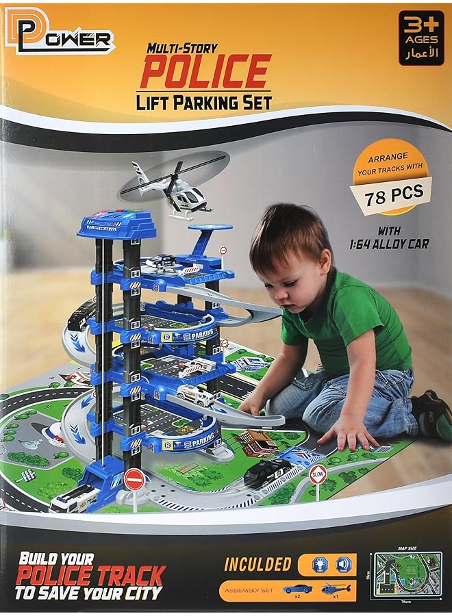 D-Power Multi Level Lift Parking Set 4 Storied Diy Build Set Theme Police Station 78Pc Set Kids Age 3 Plus - Image 1