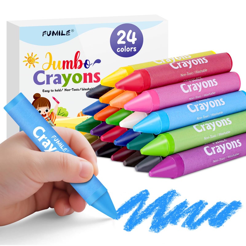 FUMILE 24 Colors Jumbo Crayons for Toddlers 13WashableNonToxic Crayon for Toddlers Ages 48Easy to Hold and Unbreakable Big Toddler Crayons for Toddler ColoringBest Gift for Holiday Travel and Art - Image 2