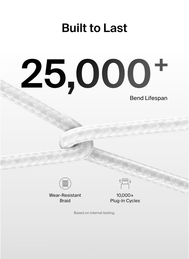 CAYGA 60W USB C to USB C Cable 1 M, Braided, Faster Charging Cord, Power Delivery PD Cable Type C, Compatible with iPhone 15/15 Pro/15 Plus/15 Pro Max,iPad Mini/Pro, MacBook Pro/Air, White - Image 3