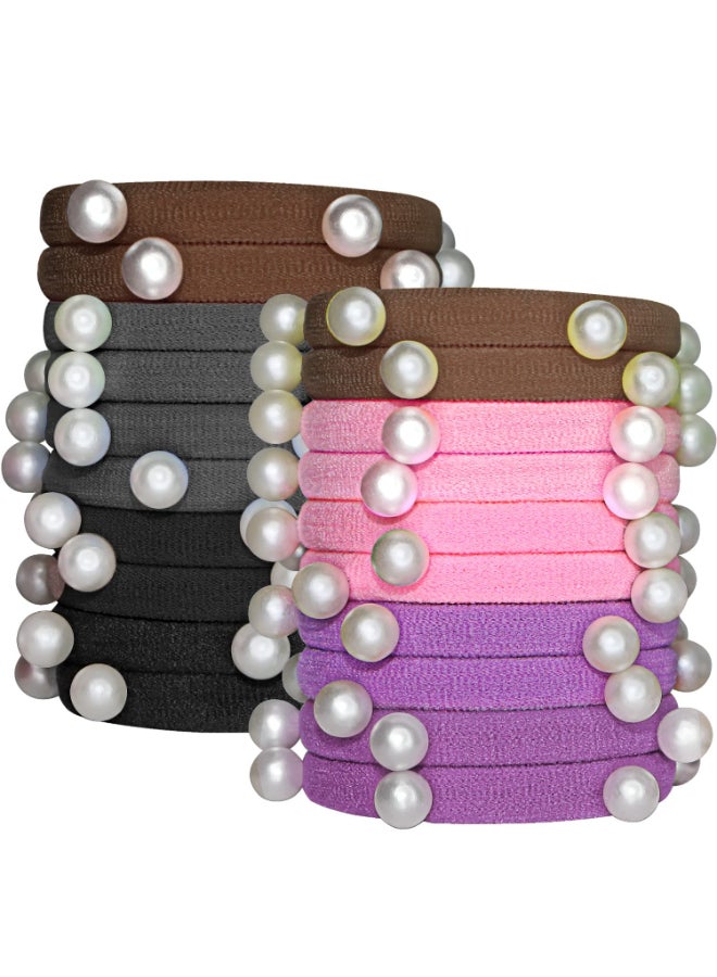 MARYLAVENDER Super Stretch Hair Ties Bracelet with Pearls for All Hair Types No Break Hair Elastics Ponytail Holders Hair Scrunchies 20 pcs - Image 2