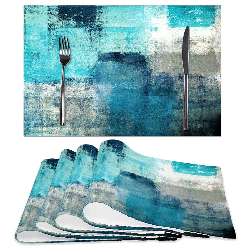 Turquoise and Grey Placemats Set of 4 Modern Art Teal Placemats Heat Resistant NonSlip Artwork Dining Placemats Washable Table Mats for Home Kitchen Decor