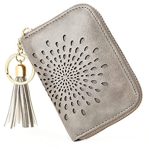 APHISON RFID Credit Card Holder Zipper Card Case Keychain Small Wallet for Women 1927 GRAY - Image 1