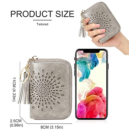 APHISON RFID Credit Card Holder Zipper Card Case Keychain Small Wallet for Women 1927 GRAY - Image 5