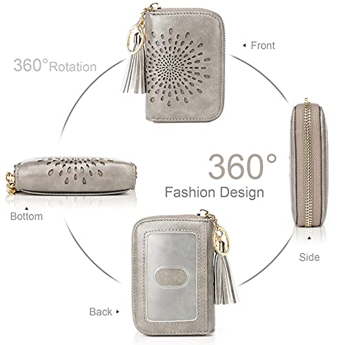 APHISON RFID Credit Card Holder Zipper Card Case Keychain Small Wallet for Women 1927 GRAY - Image 2