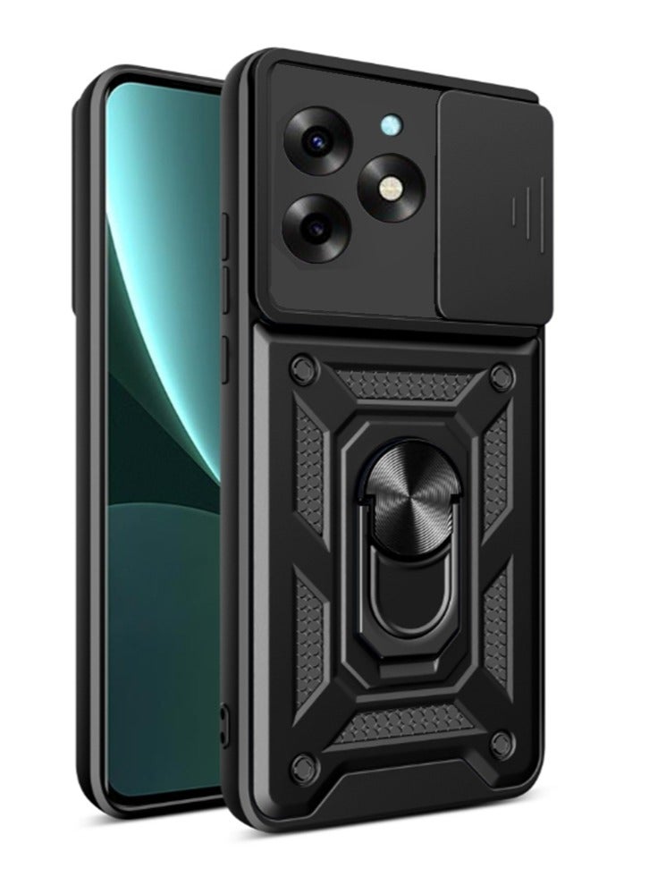 Case Cover For ITEL S23 Plus 4G/ S23+ 4G Mobile Phone , Slide Camera Lens Cover + 360°Rotating Kickstand Ring + Bumper Shockproof Phone Case - Image 1
