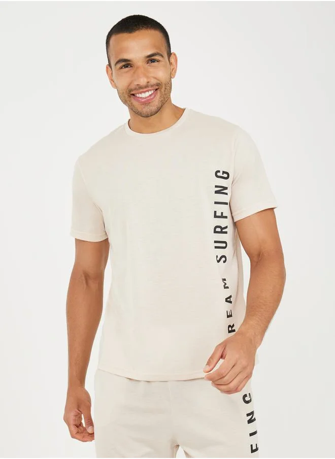 Styli Dream Surfing Slogan Regular T-Shirt & Pyjama Set