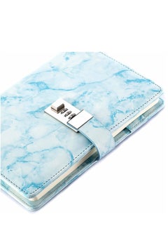 Marble Diary with Lock for Girls and Boys, Secret Journal with Lock and Notebooks for Teen, Password Diary with Password PU Leather Locked with Pen Holder(Blue, A5)