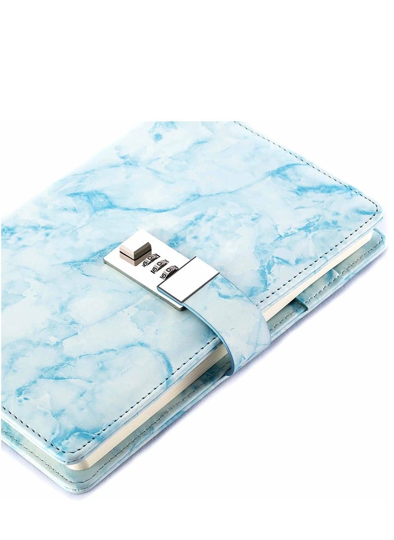 SYOSI - Marble Diary with Lock for Girls and Boys, Secret Journal with Lock and Notebooks for Teen, Password Diary with Password PU Leather Locked with Pen Holder(Blue, A5) - Image 1