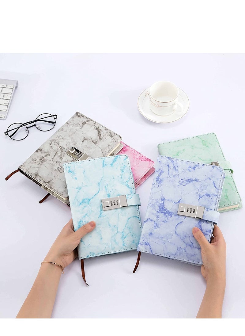 SYOSI - Marble Diary with Lock for Girls and Boys, Secret Journal with Lock and Notebooks for Teen, Password Diary with Password PU Leather Locked with Pen Holder(Blue, A5) - Image 1