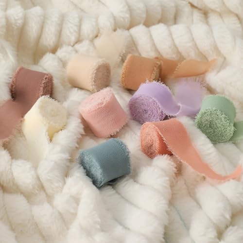 CRTWDMAN 1" x 27 Yd Chiffon Ribbon Mixed Color Ribbons Set 9 Rolls Handmade Fringe Fabric for Wedding Invitations Bridal Bouquets DIY Crafts Home Decor Bow Making(9 Rolls*3Yd) - Image 5