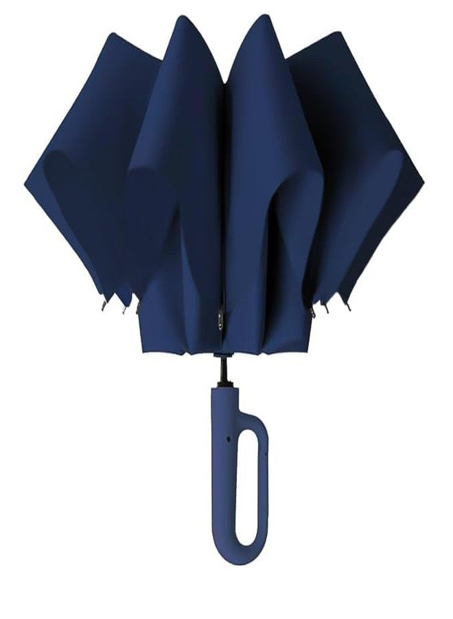 PRANIJ 3-Fold Compact Travel Golf Umbrella with Carabiner Handle | Auto Open-Close 10 Dual Rib Windproof Design | UV Protection Portable Umbrella for Rain/Sun for Car, Travel, Outdoor (Midnight Navy) - Image 5