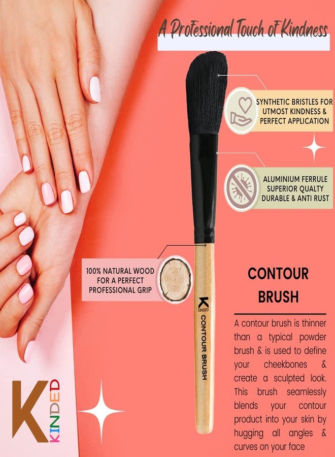 KINDED Contour Face and Neck Makeup Brush Professional Series for Makeup Beauty with Smooth Soft Synthetic Hair Bristles Anti Rust Aluminium Ferrule Natural Wooden Handle Grip - Image 3