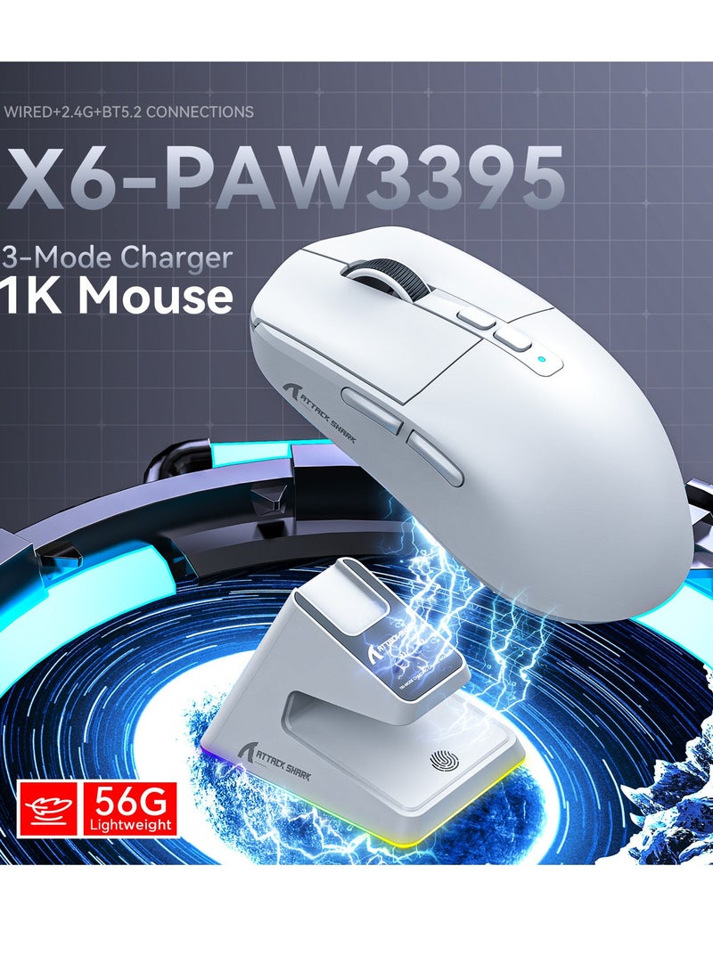 Attack Shark X6 Lightweight Wireless Gaming Mouse with 3 Mode Wired 2.4G BT5.2 Up to 26K DPI RGB Touch Magnetic Charging Base - Image 3