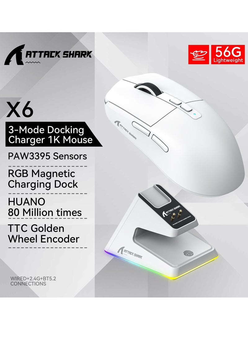Attack Shark X6 Lightweight Wireless Gaming Mouse with 3 Mode Wired 2.4G BT5.2 Up to 26K DPI RGB Touch Magnetic Charging Base - Image 4