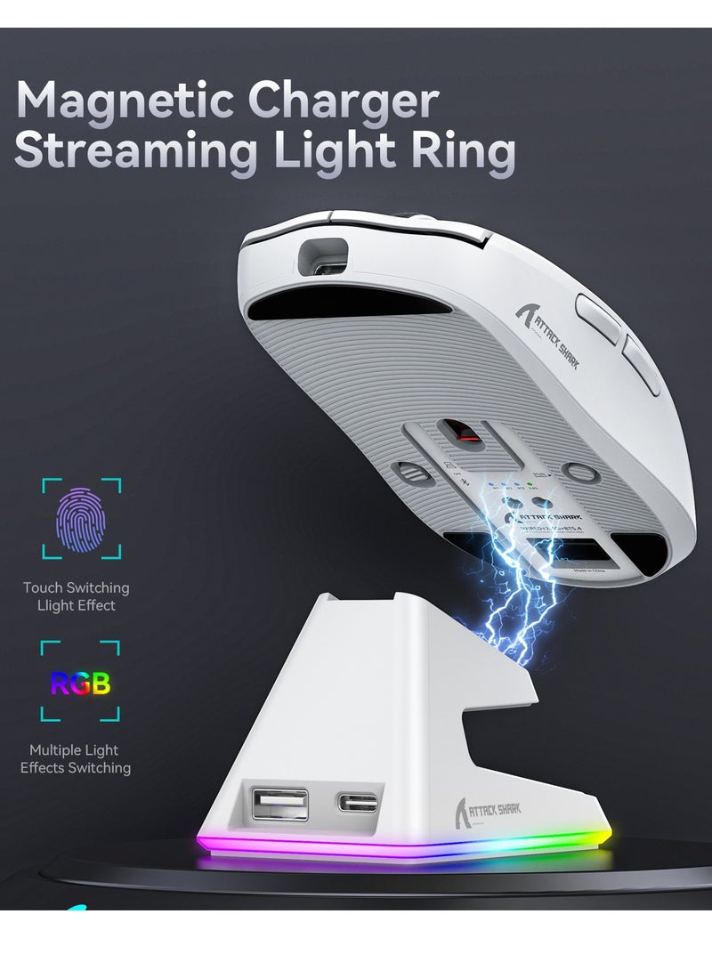 Attack Shark X6 Lightweight Wireless Gaming Mouse with 3 Mode Wired 2.4G BT5.2 Up to 26K DPI RGB Touch Magnetic Charging Base - Image 5