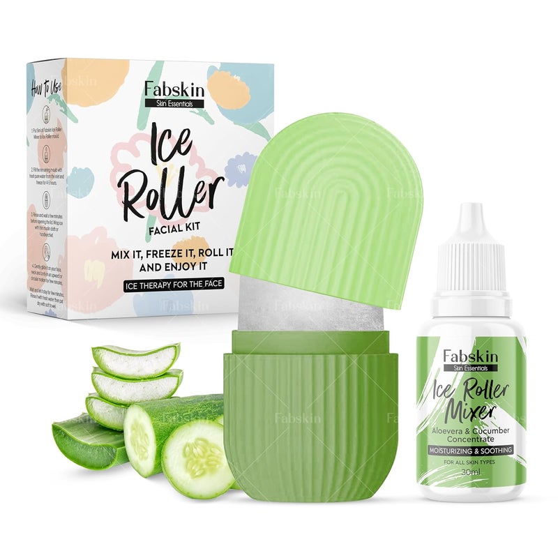 Fabskin Fabskin Ice Roller For Face Neck and Body  With Aloevera  Cucumber Ice Roller Mixer 30ml  Ice Roller for Face Massager  Face Ice Roller for Men  Women  Ice Cube Facial Roller Kit l For Skin Moisturizing  Soothing  - Image 2