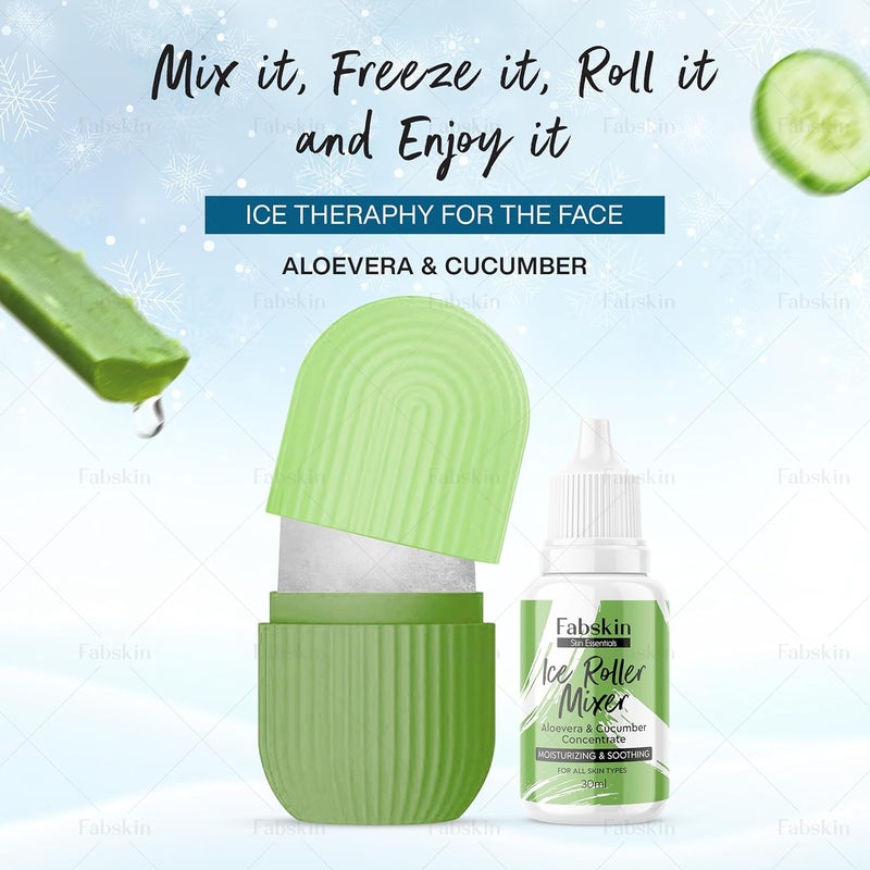 Fabskin Fabskin Ice Roller For Face Neck and Body  With Aloevera  Cucumber Ice Roller Mixer 30ml  Ice Roller for Face Massager  Face Ice Roller for Men  Women  Ice Cube Facial Roller Kit l For Skin Moisturizing  Soothing  - Image 3