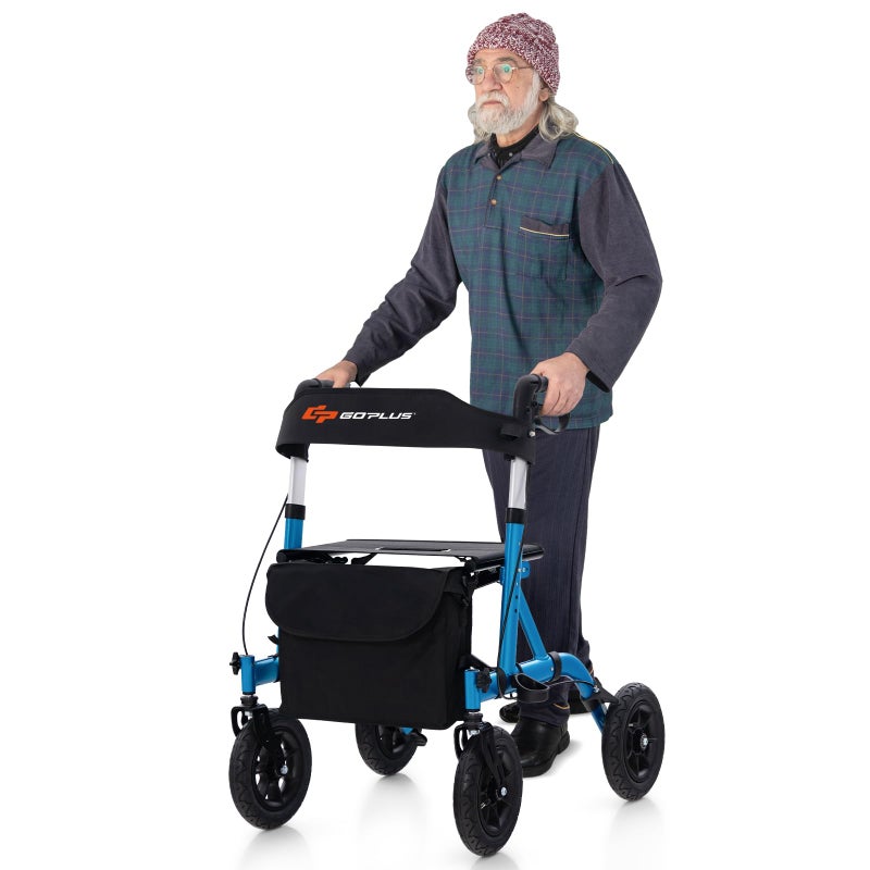 Goplus Rollator Walkers for Seniors with Seat Foldable Rolling Walker with 95 All Terrain Pneumatic Wheel Supports up to 350 lbs Heavy Duty Bariatric Rollator Walker for Adult